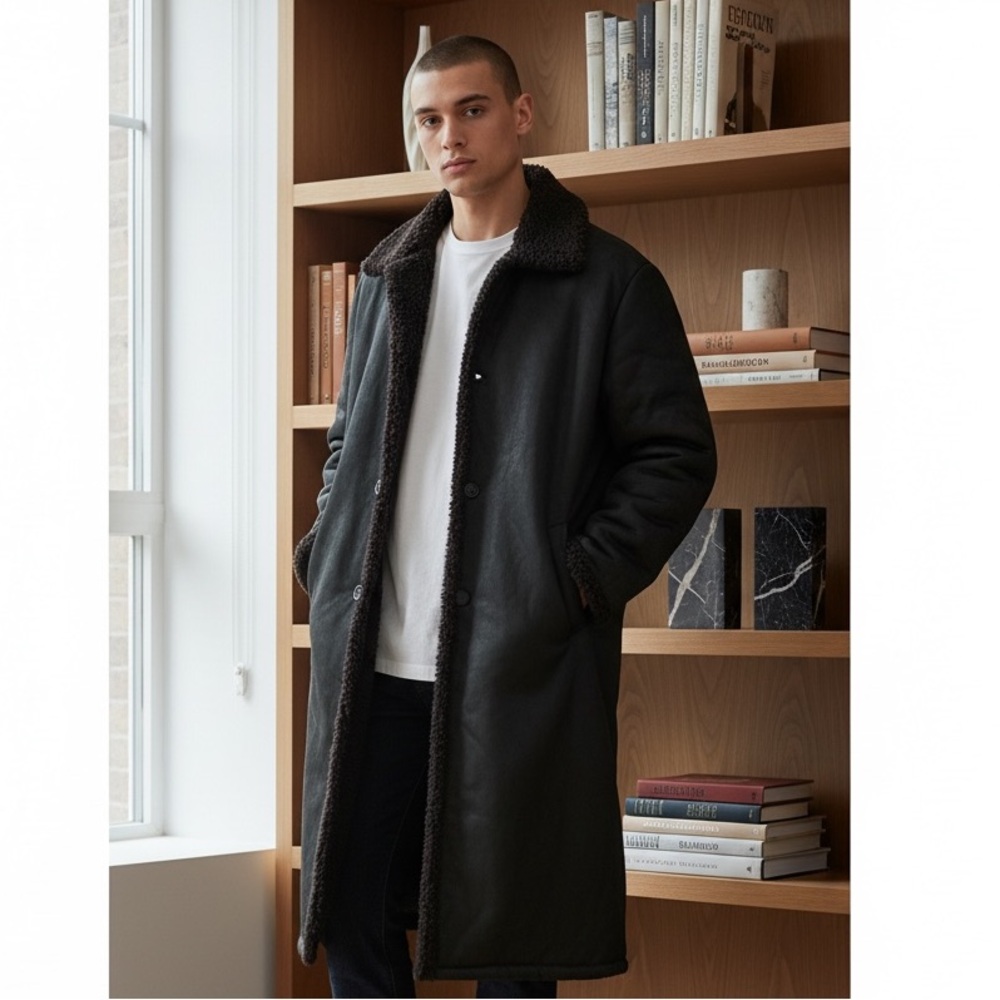 NWOT // Men’s Long Faux Fur Lined Black Coat